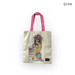 VHTF: Valfre ☻ Ilse Valfrè OG ☻︎ Boy’s Tears Tote Bag ☻︎ White ☻︎ Pink Handle ☻︎